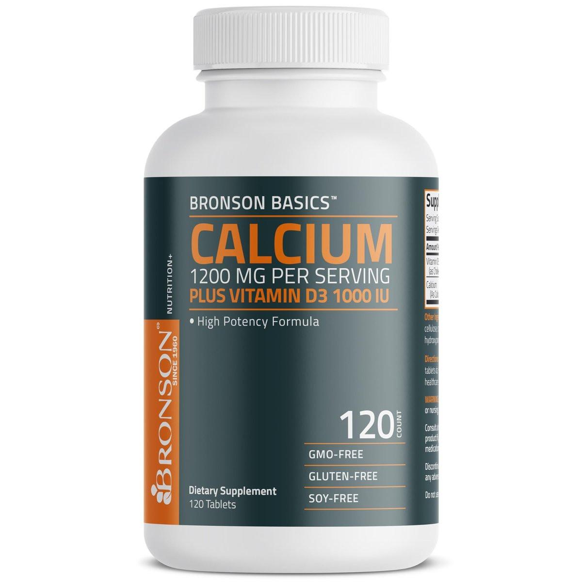 Bronson Calcium 1200 mg pro Portion plus Vitamin D3 1000 IE Hochdosiert, Non-GMO, 120 Tabletten