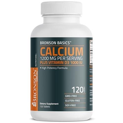 Bronson Calcium 1200 mg pro Portion plus Vitamin D3 1000 IE Hochdosiert, Non-GMO, 120 Tabletten