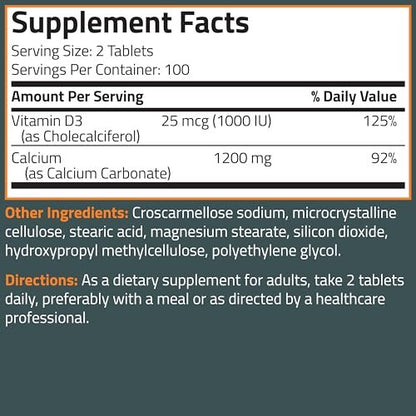 Bronson Calcium 1200 mg pro Portion plus Vitamin D3 1000 IE Hochdosiert, Non-GMO, 200 Tabletten