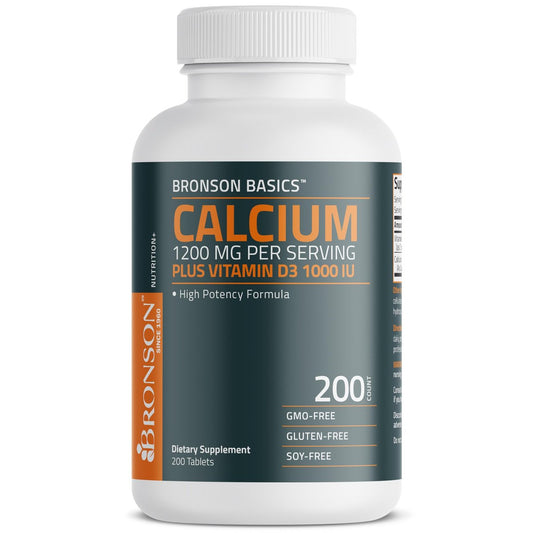 Bronson Calcium 1200 mg pro Portion plus Vitamin D3 1000 IE Hochdosiert, Non-GMO, 200 Tabletten