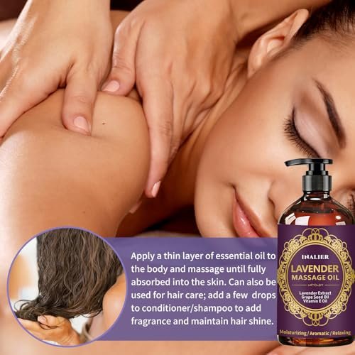 INALIER Massageöl mit Lavendelduft, inkl. Massageroller & Daumensparer, 260 ml – Entspannendes Öl für Massagen, Wellness-Geschenkset für Ihn & Sie