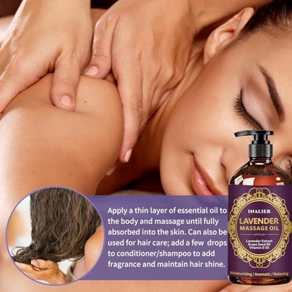 INALIER Massageöl mit Lavendelduft, inkl. Massageroller & Daumensparer, 260 ml – Entspannendes Öl für Massagen, Wellness-Geschenkset für Ihn & Sie