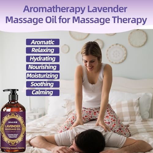 INALIER Massageöl mit Lavendelduft, inkl. Massageroller & Daumensparer, 260 ml – Entspannendes Öl für Massagen, Wellness-Geschenkset für Ihn & Sie