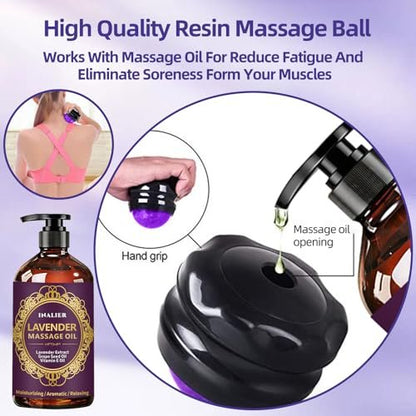 INALIER Massageöl mit Lavendelduft, inkl. Massageroller & Daumensparer, 260 ml – Entspannendes Öl für Massagen, Wellness-Geschenkset für Ihn & Sie