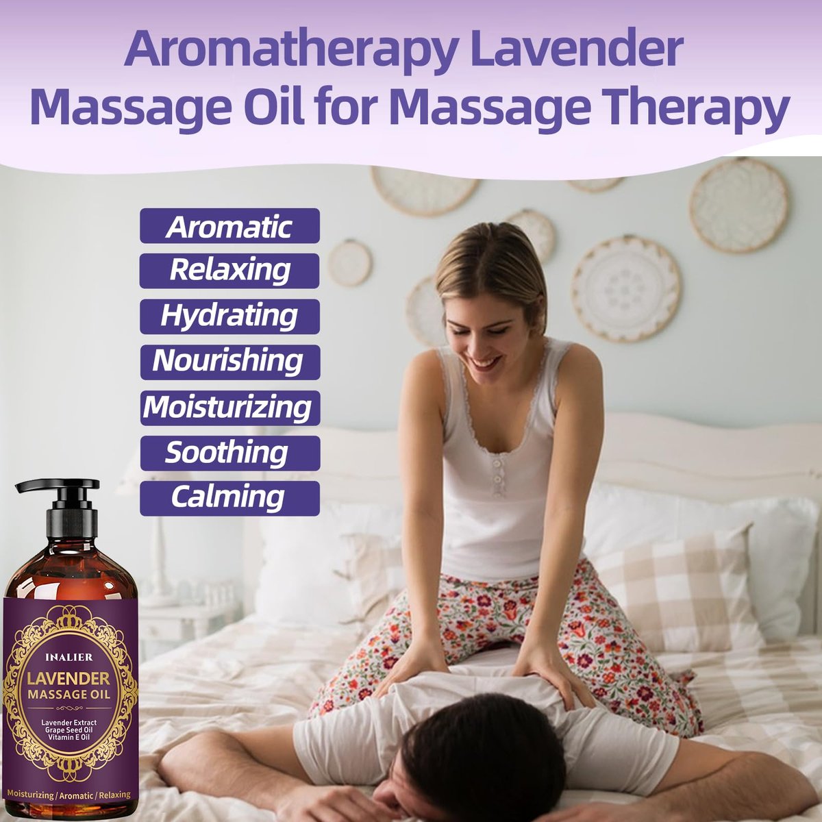 INALIER Massageöl mit Lavendelduft, inkl. Massageroller & Daumensparer, 260 ml – Entspannendes Öl für Massagen, Wellness-Geschenkset für Ihn & Sie