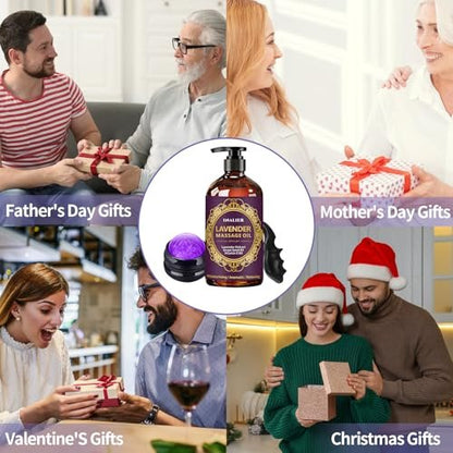 INALIER Massageöl mit Lavendelduft, inkl. Massageroller & Daumensparer, 260 ml – Entspannendes Öl für Massagen, Wellness-Geschenkset für Ihn & Sie