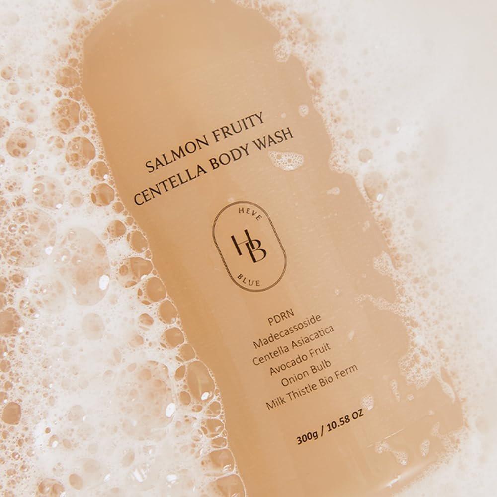 HEVEBLUE Salmon Fruity Centella Body Wash – Sanfte Reinigung für empfindliche Haut mit PDRN und natürlichen Tensiden (10,14 Fl Oz)