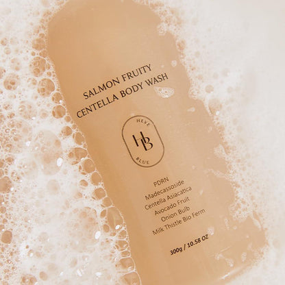 HEVEBLUE Salmon Fruity Centella Body Wash – Sanfte Reinigung für empfindliche Haut mit PDRN und natürlichen Tensiden (10,14 Fl Oz)