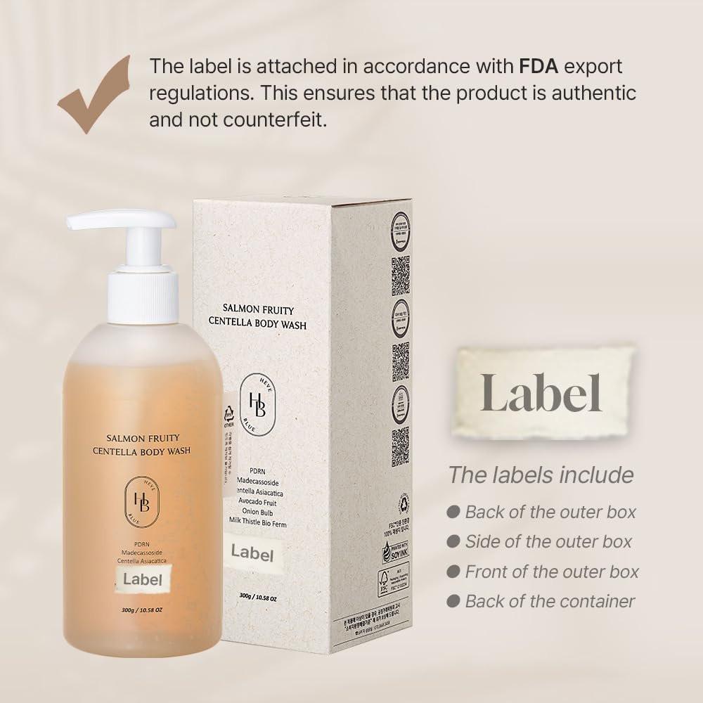 HEVEBLUE Salmon Fruity Centella Body Wash – Sanfte Reinigung für empfindliche Haut mit PDRN und natürlichen Tensiden (10,14 Fl Oz)