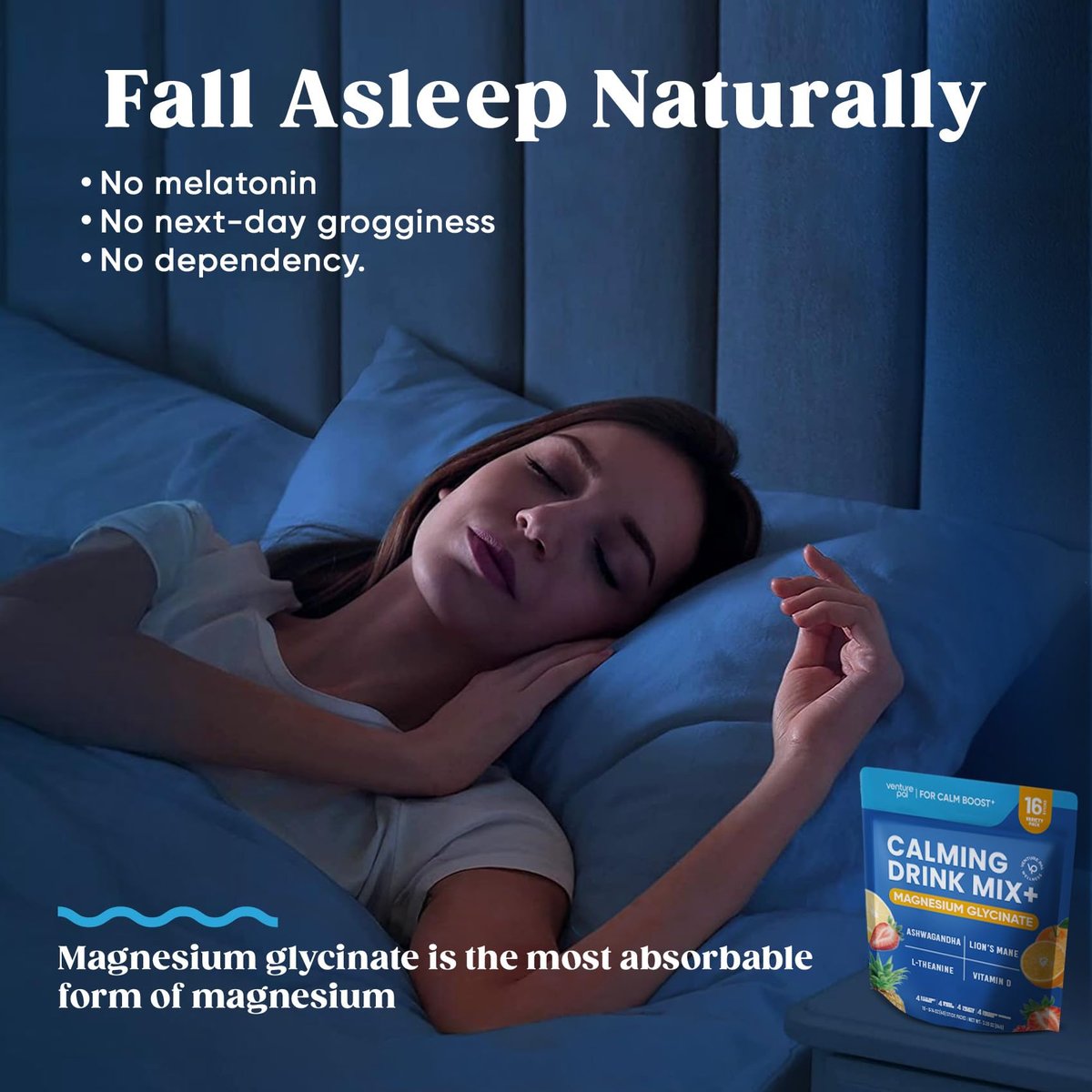 Venture Pal Calm Drink Mix – 12-in-1 Cortisol-Reduzierer & Schlafhilfe mit Magnesiumglycinat, Ashwagandha, L-Theanin, Vitamin D – Zuckerfreies Magnesiumpulver für Entspannung & Fokus – 16 Portionen
