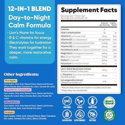 Venture Pal Calm Drink Mix – 12-in-1 Cortisol-Reduzierer & Schlafhilfe mit Magnesiumglycinat, Ashwagandha, L-Theanin, Vitamin D – Zuckerfreies Magnesiumpulver für Entspannung & Fokus – 16 Portionen