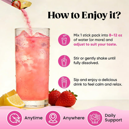 Venture Pal Calm Drink Mix – 12-in-1 Cortisol-Reduzierer & Schlafhilfe mit Magnesiumglycinat, Ashwagandha, L-Theanin, Vitamin D – Zuckerfreies Magnesiumpulver für Entspannung & Fokus – 450 g (Erdbeer-Limonade)