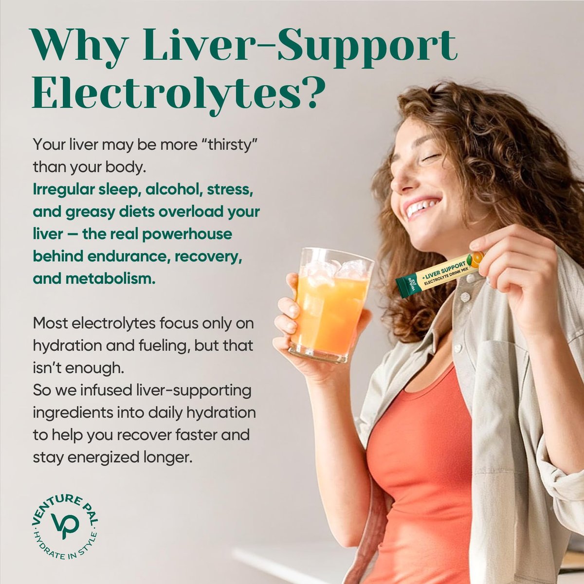 Venture Pal Hydration Packets + Liver Support – Flüssige Elektrolyte mit 7 Elektrolyten & 5 Vitaminen, Mariendistel + L-Theanin, Zuckerfrei, Keto-freundlich, Vegan, 16 Sticks