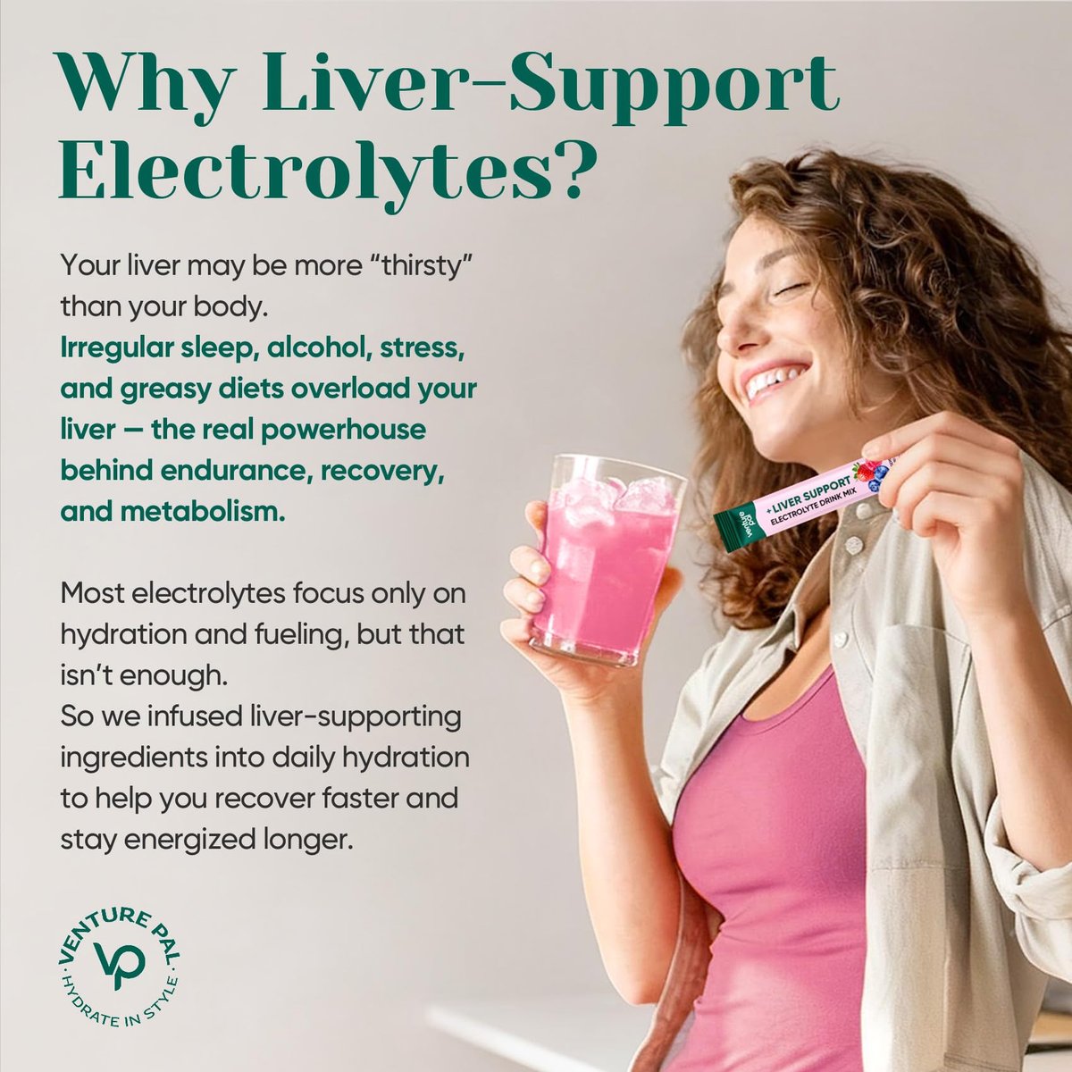 Venture Pal Hydration Packets + Liver Support – Flüssige Elektrolyte Pulver Beutel mit 7 Elektrolyten & 5 Vitaminen, Mariendistel + L-Theanin | Zuckerfrei | Keto-freundlich | Vegan, 16 Sticks