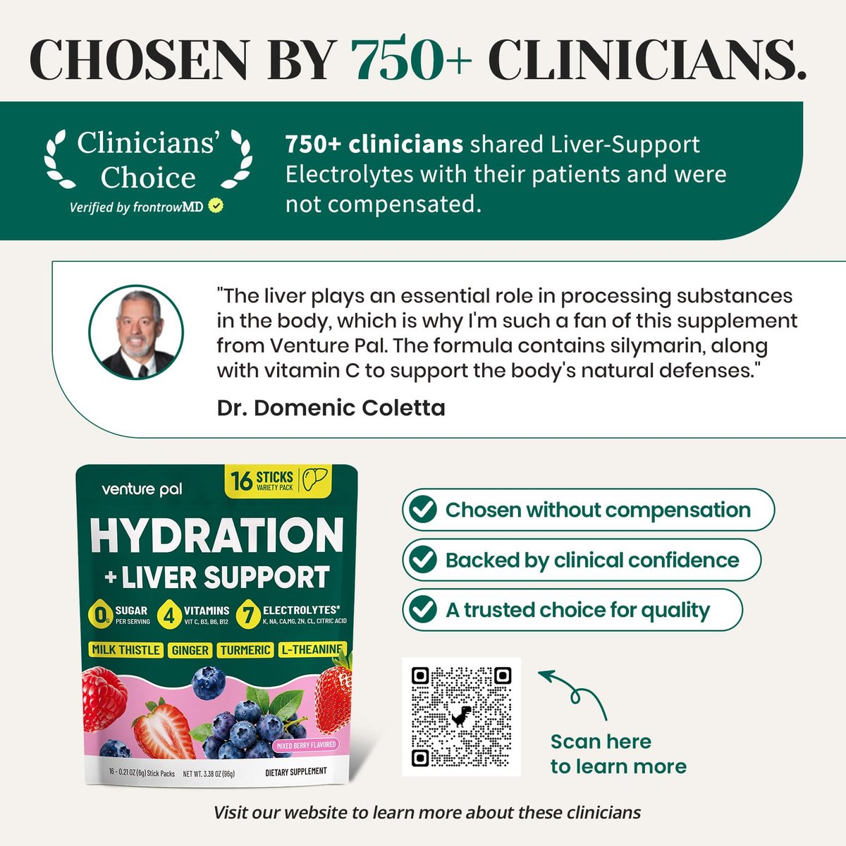 Venture Pal Hydration Packets + Liver Support – Flüssige Elektrolyte Pulver Beutel mit 7 Elektrolyten & 5 Vitaminen, Mariendistel + L-Theanin | Zuckerfrei | Keto-freundlich | Vegan, 16 Sticks