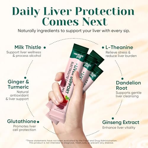 Venture Pal Hydration Packets + Liver Support – Flüssige Elektrolyte Pulver Beutel mit 7 Elektrolyten & 5 Vitaminen, Mariendistel + L-Theanin | Zuckerfrei | Keto-freundlich | Vegan, 16 Sticks