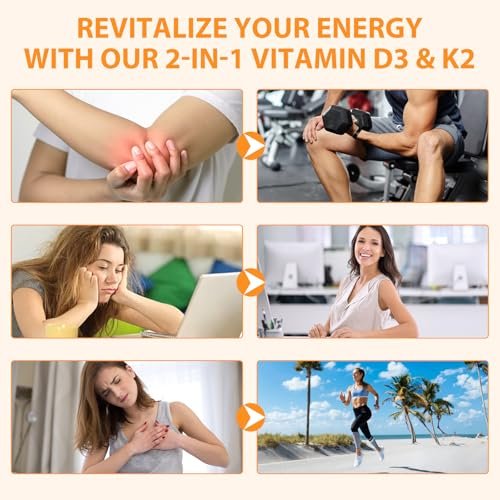 flasture Vitamin D3 K2 Supplement Weichkapseln, 10.000 IE Vitamin D3 + 200 µg K2 (MK-7) | 2-in-1 Formel mit Kokosöl, unterstützt die Kalziumaufnahme, leicht zu schlucken, 120 Kapseln