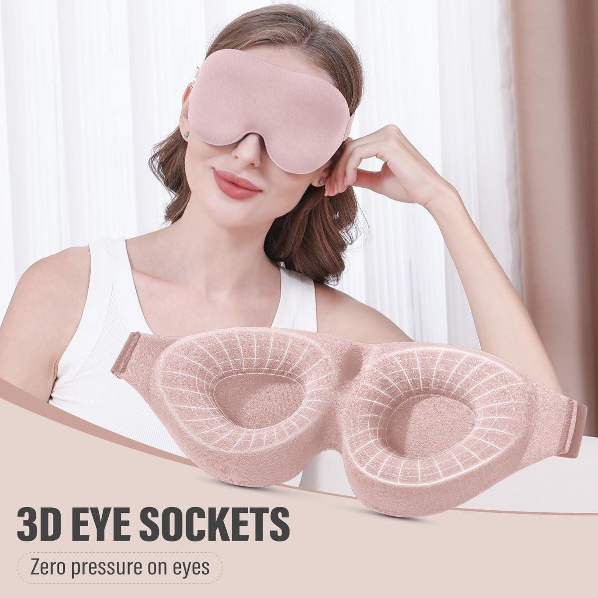YIVIEW Schlafmaske für Seitenschläfer – 3D Rosa Schlafbrille mit vollständiger Lichtblockade, weiche, atmungsaktive Augenmaske für Frauen und Männer, entspannende Null-Druck-Nachtblindmaske