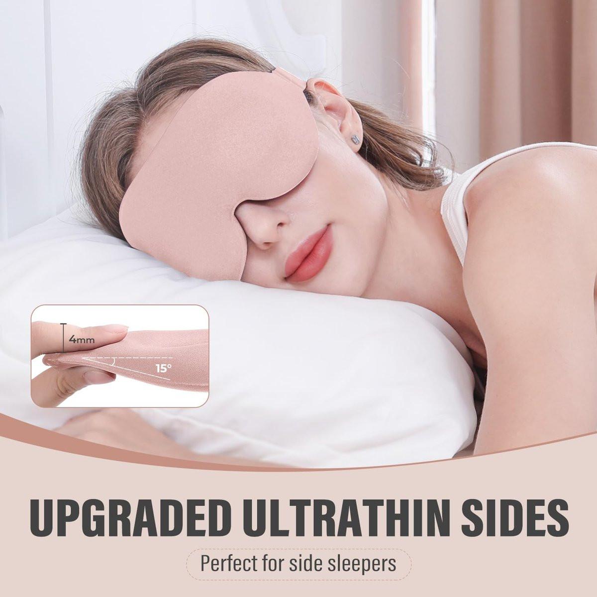 YIVIEW Schlafmaske für Seitenschläfer – 3D Rosa Schlafbrille mit vollständiger Lichtblockade, weiche, atmungsaktive Augenmaske für Frauen und Männer, entspannende Null-Druck-Nachtblindmaske