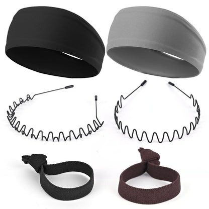 LTHYHJ Herren Metall-Stirnband, Neutral Schwarz, Welliges Frühlings-Sport-Set (6er-Pack) – Stirnbänder für Männer und Frauen, ideal zum Laufen, Radfahren, Sport und Yoga