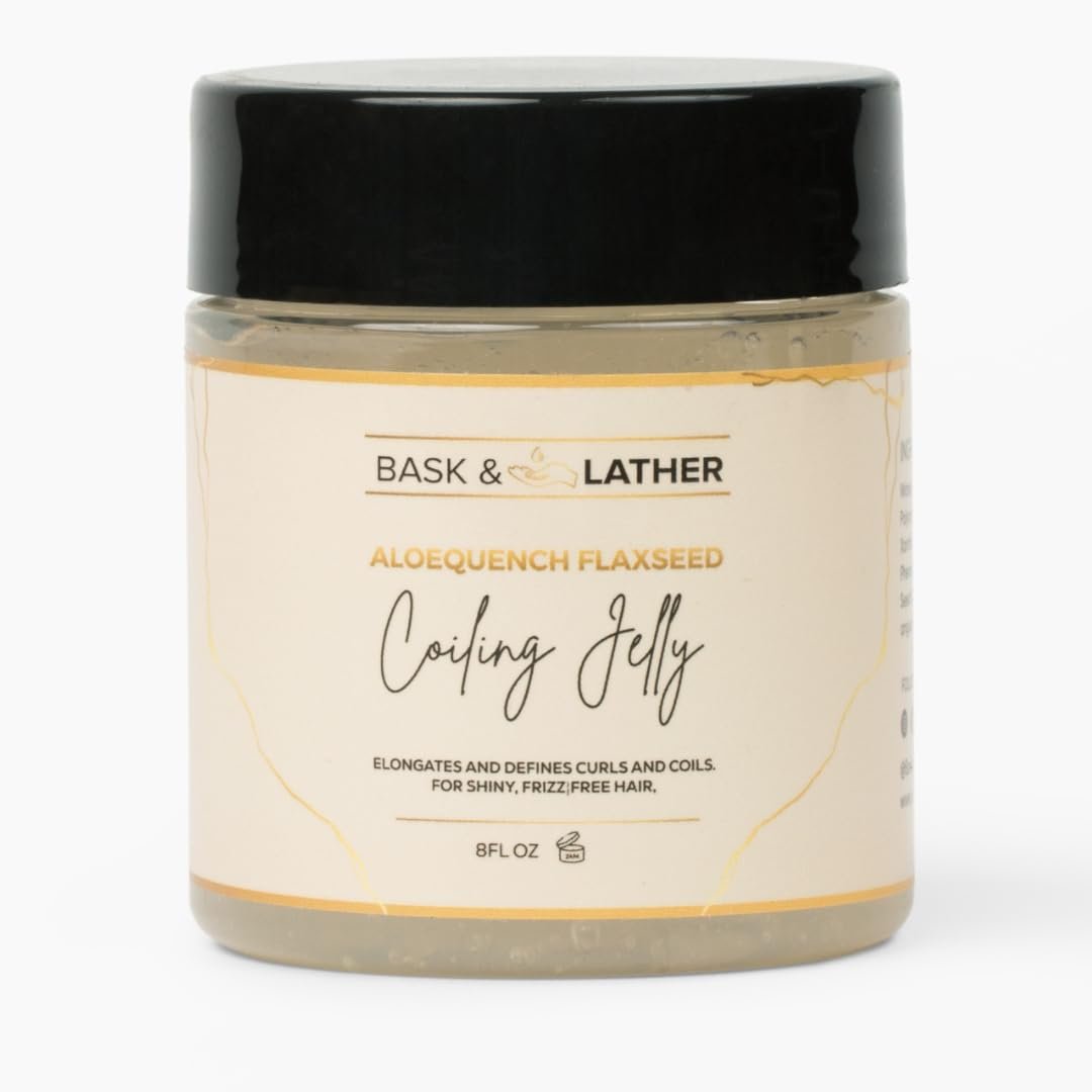 Bask & Lather Aloequench Flaxseed Coiling Jelly – Vegane Lockendefinition mit Leinsamenöl & Aloe Vera, 240 ml – Feuchtigkeitsspendend, stärkend, gegen Haarbruch & Frizz