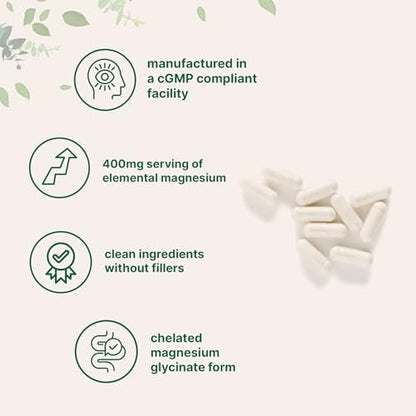 Micro Ingredients Reines Magnesiumglycinat 400 mg pro Portion, 240 Kapseln | Chelatiertes Mineralpräparat mit elementarem Magnesium | Nicht-GVO, füllstofffrei