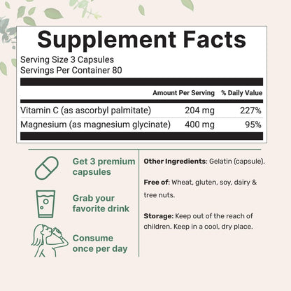 Micro Ingredients Reines Magnesiumglycinat 400 mg pro Portion, 240 Kapseln | Chelatiertes Mineralpräparat mit elementarem Magnesium | Nicht-GVO, füllstofffrei