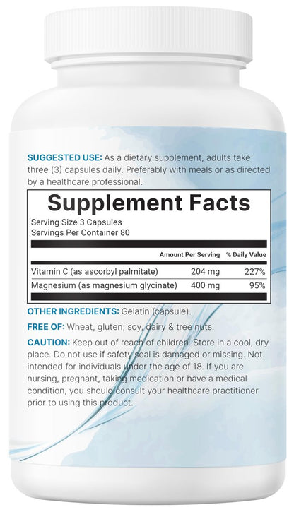 Micro Ingredients Reines Magnesiumglycinat 400 mg pro Portion, 240 Kapseln | Chelatiertes Mineralpräparat mit elementarem Magnesium | Nicht-GVO, füllstofffrei
