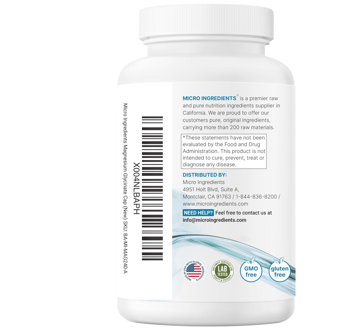 Micro Ingredients Reines Magnesiumglycinat 400 mg pro Portion, 240 Kapseln | Chelatiertes Mineralpräparat mit elementarem Magnesium | Nicht-GVO, füllstofffrei