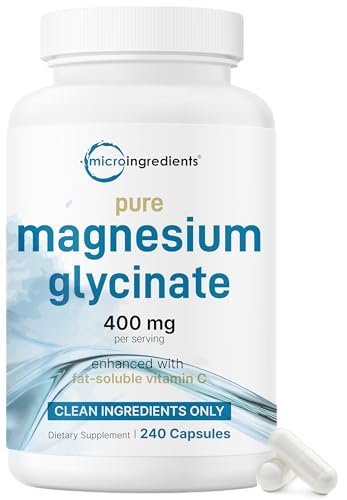Micro Ingredients Reines Magnesiumglycinat 400 mg pro Portion, 240 Kapseln | Chelatiertes Mineralpräparat mit elementarem Magnesium | Nicht-GVO, füllstofffrei