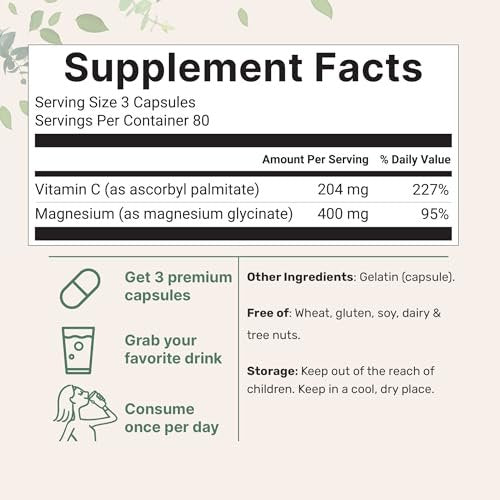 Micro Ingredients Reines Magnesiumglycinat 400 mg pro Portion, 240 Kapseln | Chelatiertes Mineralpräparat mit elementarem Magnesium | Nicht-GVO, füllstofffrei