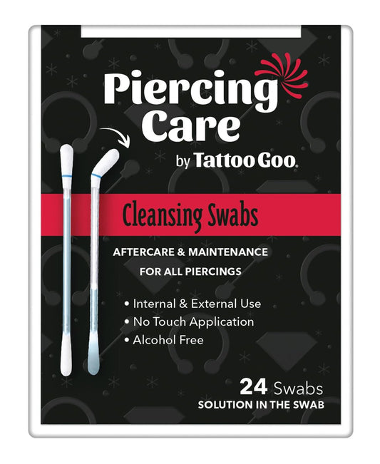 Tattoo Goo Piercing Care Reinigungstücher, 24 Stück, medizinische Wattestäbchen ohne Alkohol, orale & dermale Nachsorge, antiseptische Formel, hilft Infektionen, Reizungen und Narbenbildung zu verhindern