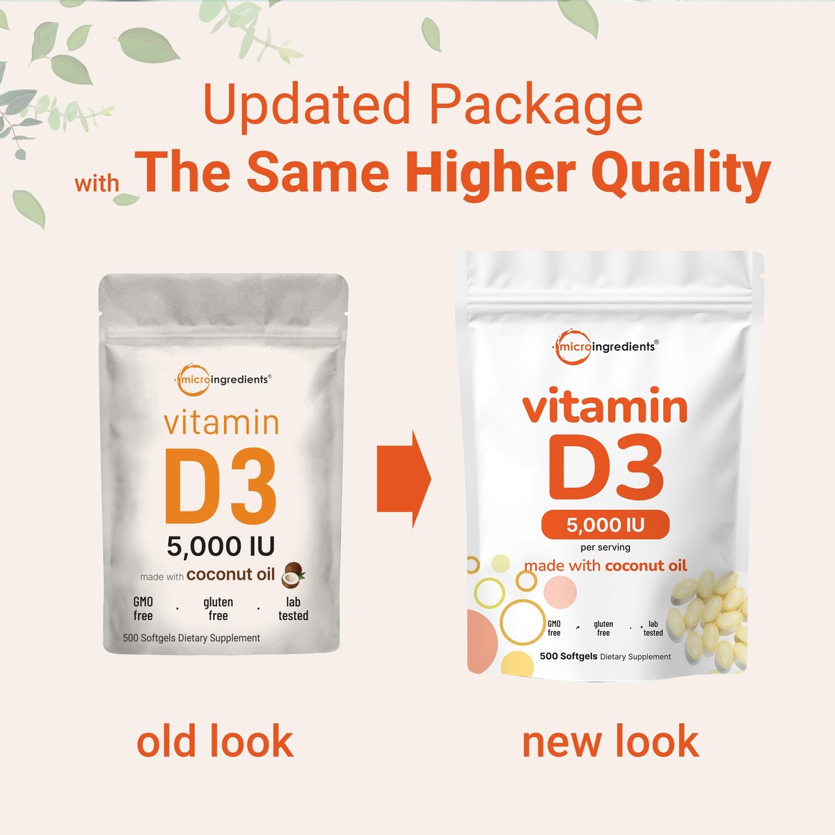 Micro Ingredients Vitamin D3 5.000 IE, 500 Softgels | Mit Virgin Coconut Oil | Cholecalciferol | Knochen-, Immun- und Herzunterstützung | Leicht zu schlucken, Nicht-GVO