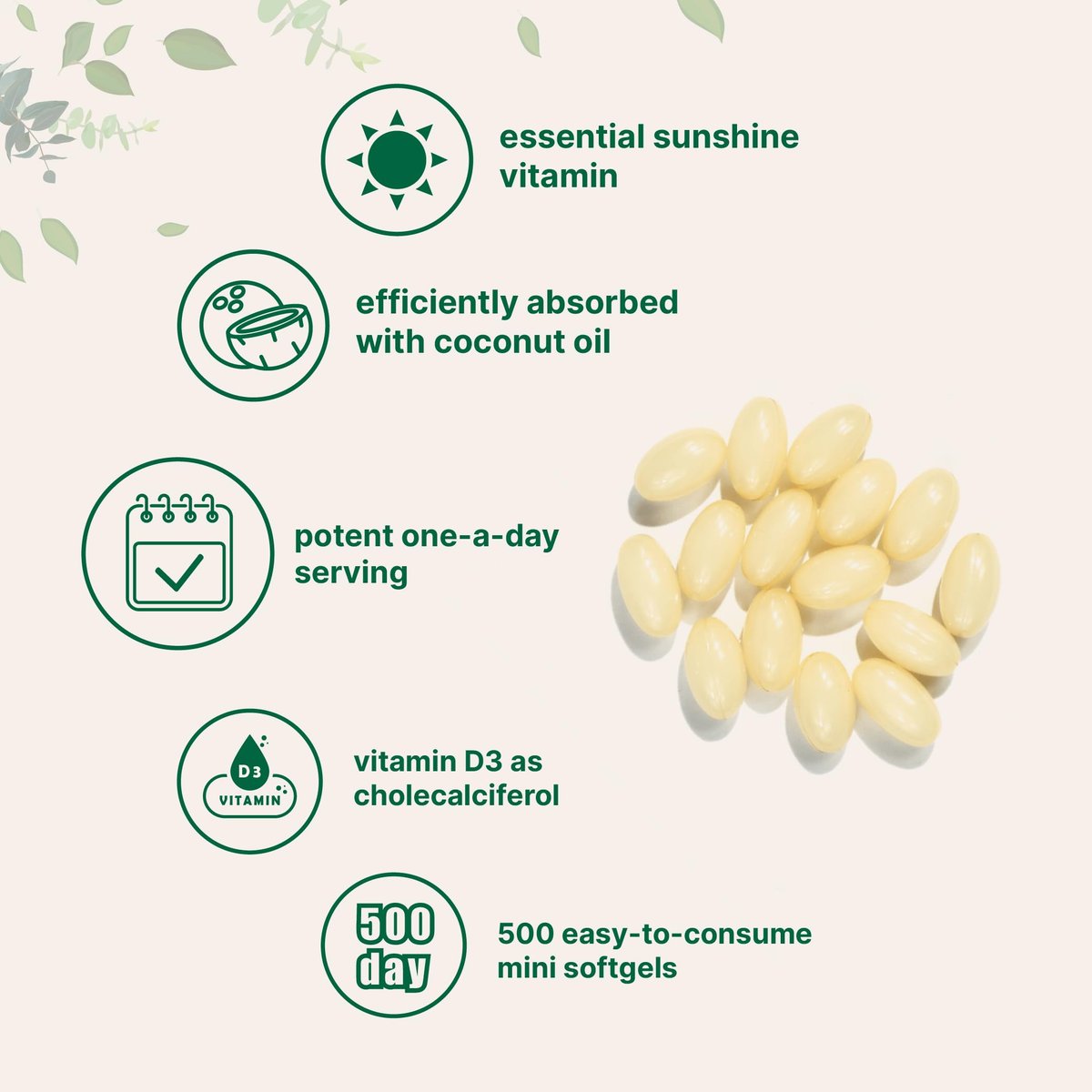 Micro Ingredients Vitamin D3 5.000 IE, 500 Softgels | Mit Virgin Coconut Oil | Cholecalciferol | Knochen-, Immun- und Herzunterstützung | Leicht zu schlucken, Nicht-GVO