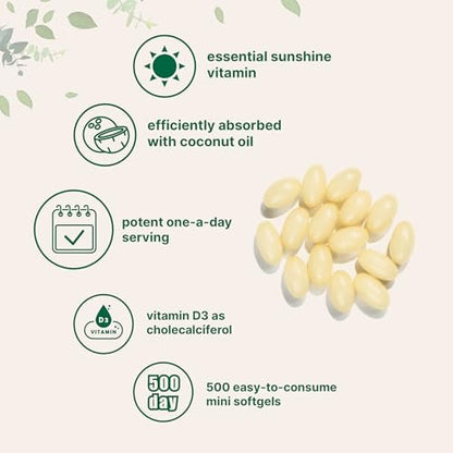 Micro Ingredients Vitamin D3 5.000 IE, 500 Softgels | Mit Virgin Coconut Oil | Cholecalciferol | Knochen-, Immun- und Herzunterstützung | Leicht zu schlucken, Nicht-GVO