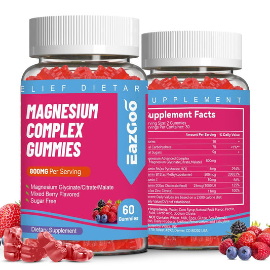 EAZGOO Magnesium Gummies 800mg – Mit Vitamin D3, C, B6, B12 & Zink – Magnesiumglycinat, -citrat & -malat – Vegan – 120 Stück