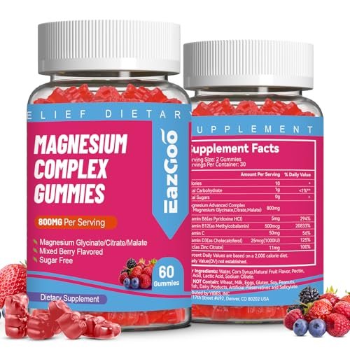 EAZGOO Magnesium Gummies 800mg – Mit Vitamin D3, C, B6, B12 & Zink – Magnesiumglycinat, -citrat & -malat – Vegan – 120 Stück