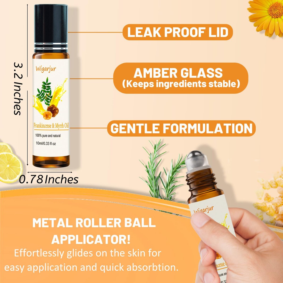 3er-Set Weihrauch Ätherisches Öl Roll-On: Patchouli, Myrrhe, Rosmarin & Vitamin C – Beruhigende Pflege für Hüften, Hände, Schultern und Beine