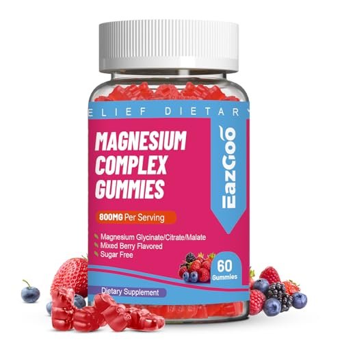 EAZGOO Magnesium Gummies 800mg - Vitamin D3, C, B6, B12 & Zink-Komplex mit Magnesiumglycinat, -citrat & -malat, Magnesium-Gummis für Muskeln, Stimmung & Energie, vegan, 60 Stück