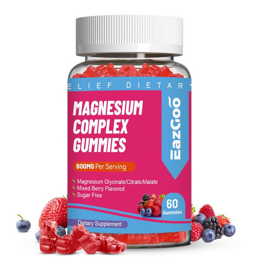 EAZGOO Magnesium Gummies 800mg - Vitamin D3, C, B6, B12 & Zink-Komplex mit Magnesiumglycinat, -citrat & -malat, Magnesium-Gummis für Muskeln, Stimmung & Energie, vegan, 60 Stück