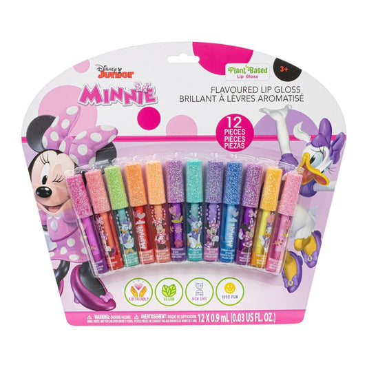 Disney Minnie Mouse 12-teiliges pflanzliches Lipgloss-Set für Mädchen – Partygeschenke, erstes Make-up, ab 3 Jahren