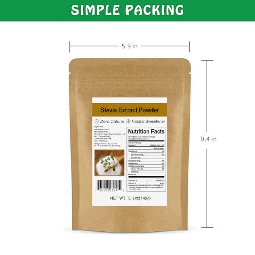 CCnature Reines Stevia-Extraktpulver ohne Erythrit 5,2 oz (148 g) – Hochkonzentrierter Stevia-Pulversüßstoff, null Kalorien, kein künstlicher, natürlicher Zuckerersatz