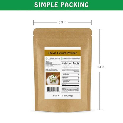 CCnature Reines Stevia-Extraktpulver ohne Erythrit 5,2 oz (148 g) – Hochkonzentrierter Stevia-Pulversüßstoff, null Kalorien, kein künstlicher, natürlicher Zuckerersatz