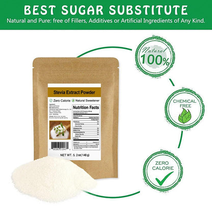 CCnature Reines Stevia-Extraktpulver ohne Erythrit 5,2 oz (148 g) – Hochkonzentrierter Stevia-Pulversüßstoff, null Kalorien, kein künstlicher, natürlicher Zuckerersatz