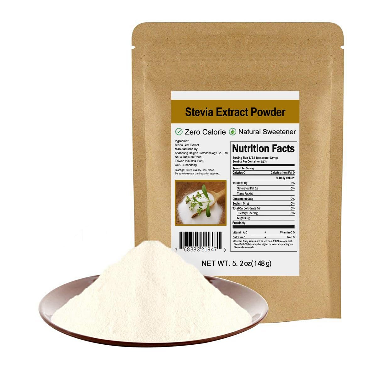 CCnature Reines Stevia-Extraktpulver ohne Erythrit 5,2 oz (148 g) – Hochkonzentrierter Stevia-Pulversüßstoff, null Kalorien, kein künstlicher, natürlicher Zuckerersatz