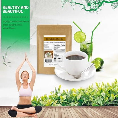 CCnature Reines Stevia-Extraktpulver ohne Erythrit 5,2 oz (148 g) – Hochkonzentrierter Stevia-Pulversüßstoff, null Kalorien, kein künstlicher, natürlicher Zuckerersatz