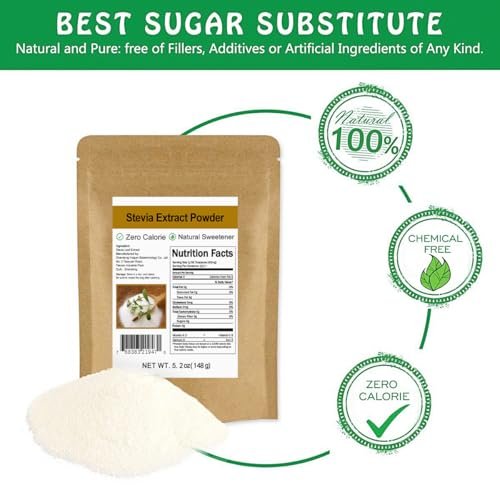 CCnature Reines Stevia-Extraktpulver ohne Erythrit 5,2 oz (148 g) – Hochkonzentrierter Stevia-Pulversüßstoff, null Kalorien, kein künstlicher, natürlicher Zuckerersatz