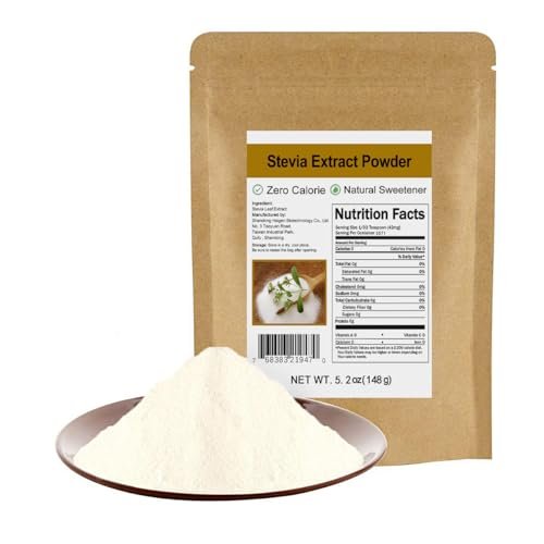 CCnature Reines Stevia-Extraktpulver ohne Erythrit 5,2 oz (148 g) – Hochkonzentrierter Stevia-Pulversüßstoff, null Kalorien, kein künstlicher, natürlicher Zuckerersatz