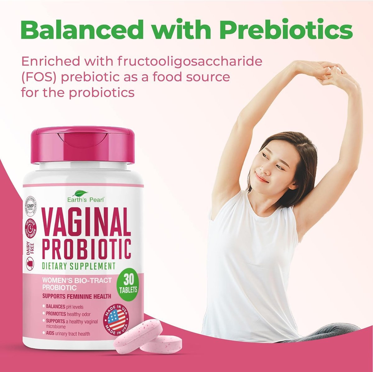 Earth's Pearl Vaginale Probiotika für Frauen – 15x effektiver mit BIO-Tract®, 3 Milliarden KBE, Probiotika- und Präbiotika-Mischung, fördert gesunden Vaginalgeruch & pH-Gleichgewicht – Nur 1 Tablette/Tag