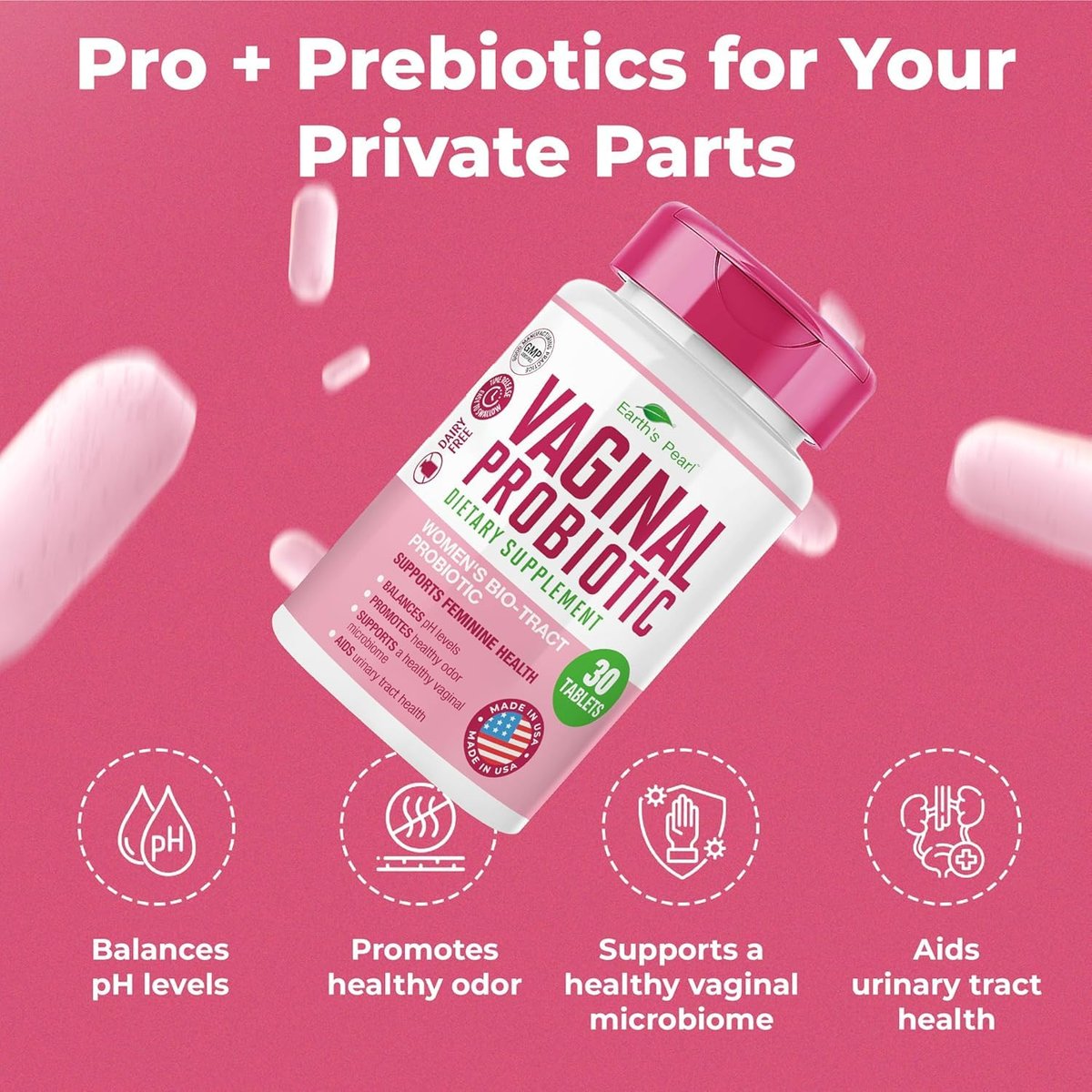 Earth's Pearl Vaginale Probiotika für Frauen – 15x effektiver mit BIO-Tract®, 3 Milliarden KBE, Probiotika- und Präbiotika-Mischung, fördert gesunden Vaginalgeruch & pH-Gleichgewicht – Nur 1 Tablette/Tag